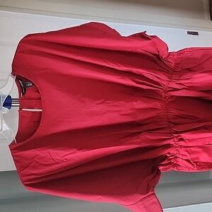 DRESS..casual..cranberry in color. 100% cotton. Elastic gathering in waist.